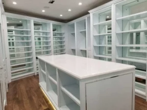 Large White Walk In Open-Shelved Closet