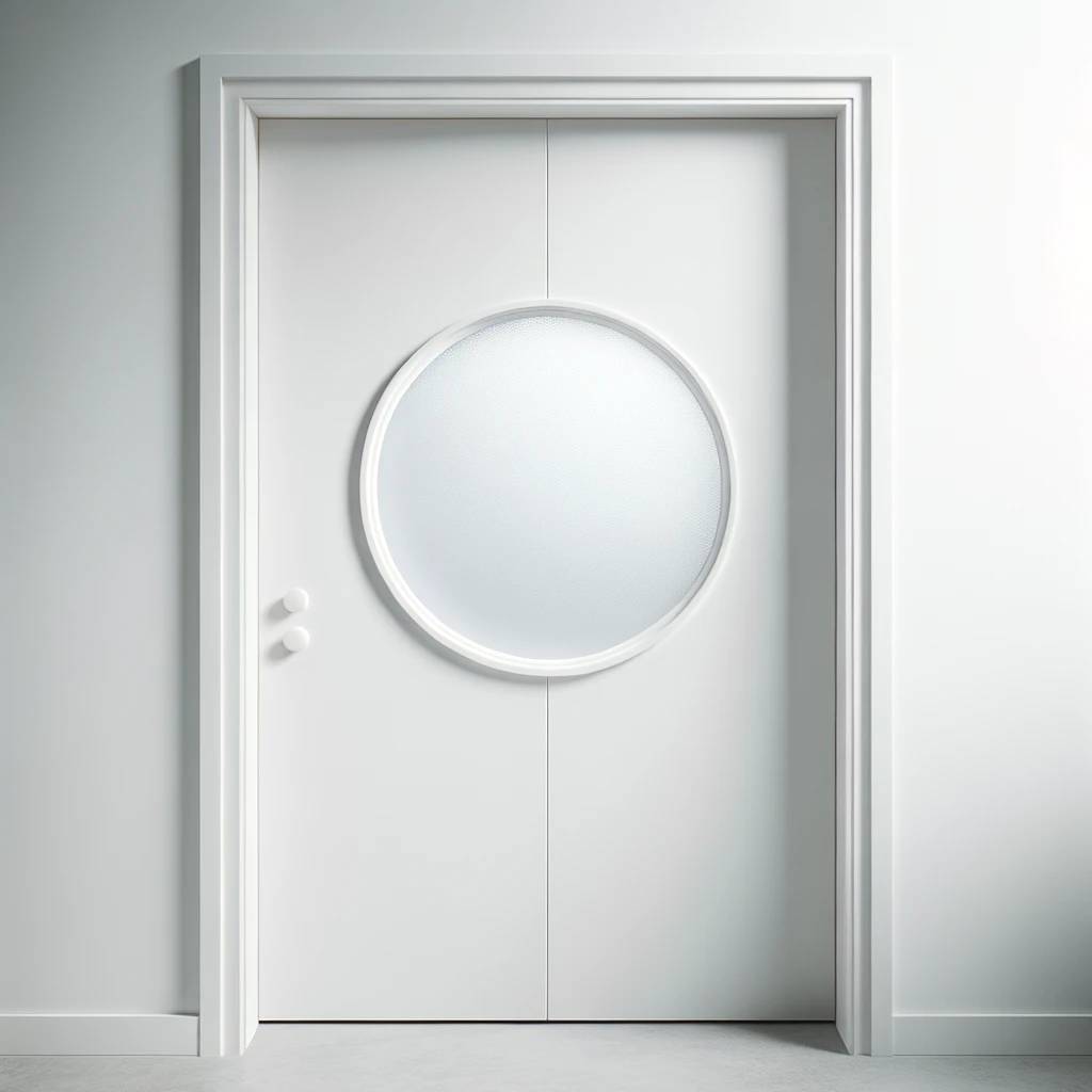 10. Minimalist White Door with Frosted Circular Window