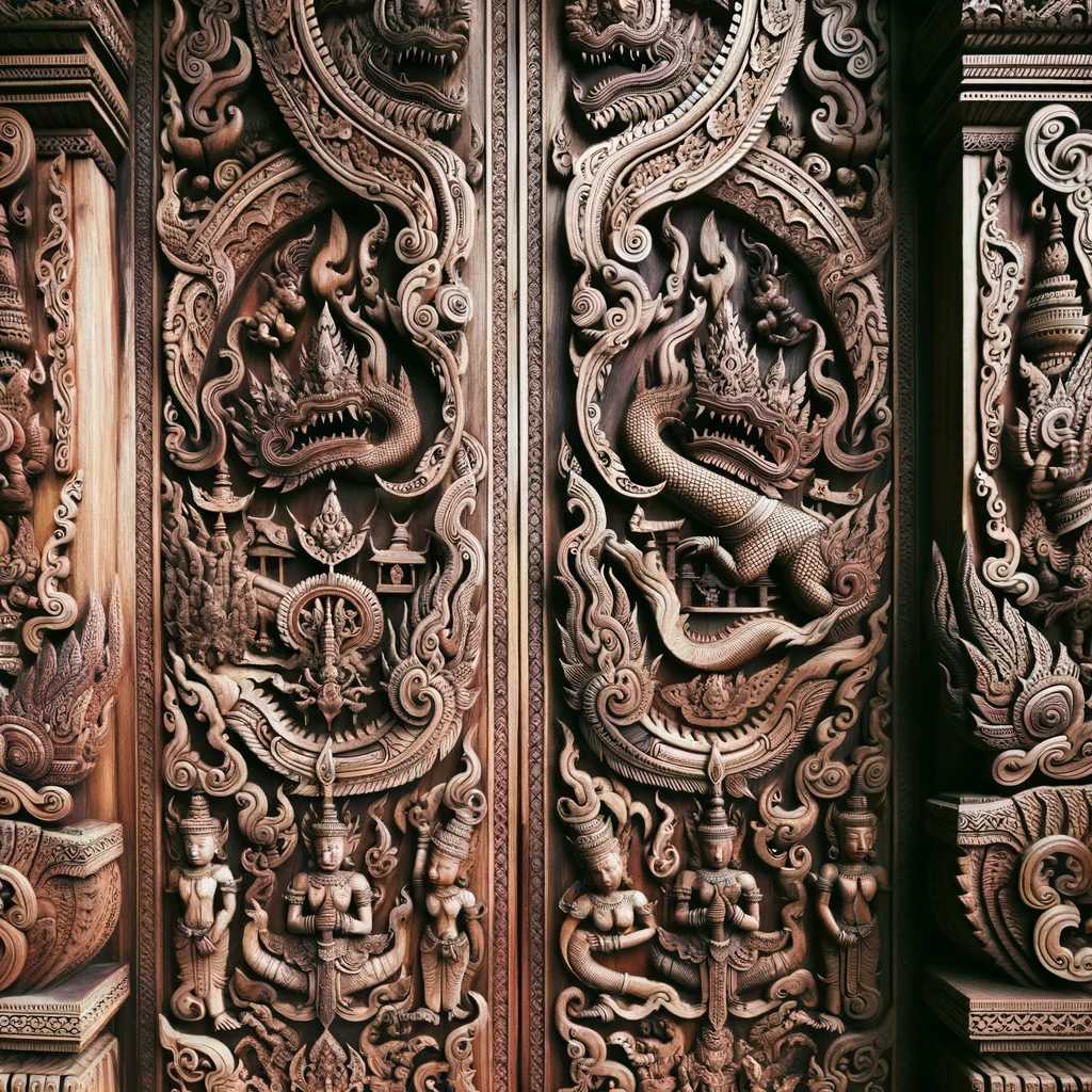 30. Southeast Asian Carved Wooden Door