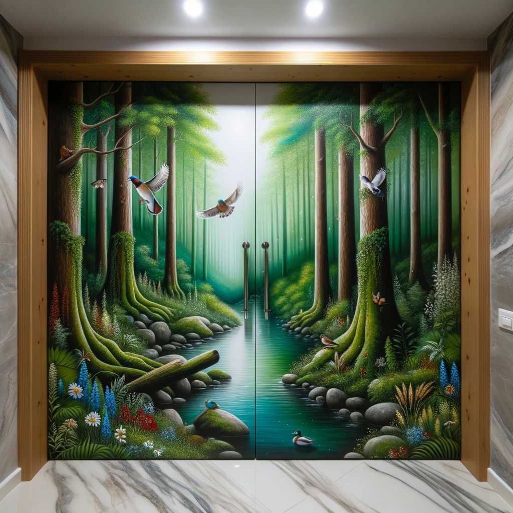 31. Nature-Inspired Mural Door
