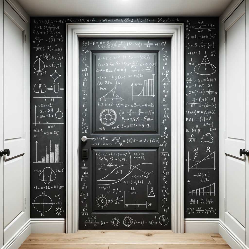 34. Chalkboard-Style Door With Mathematical Equations