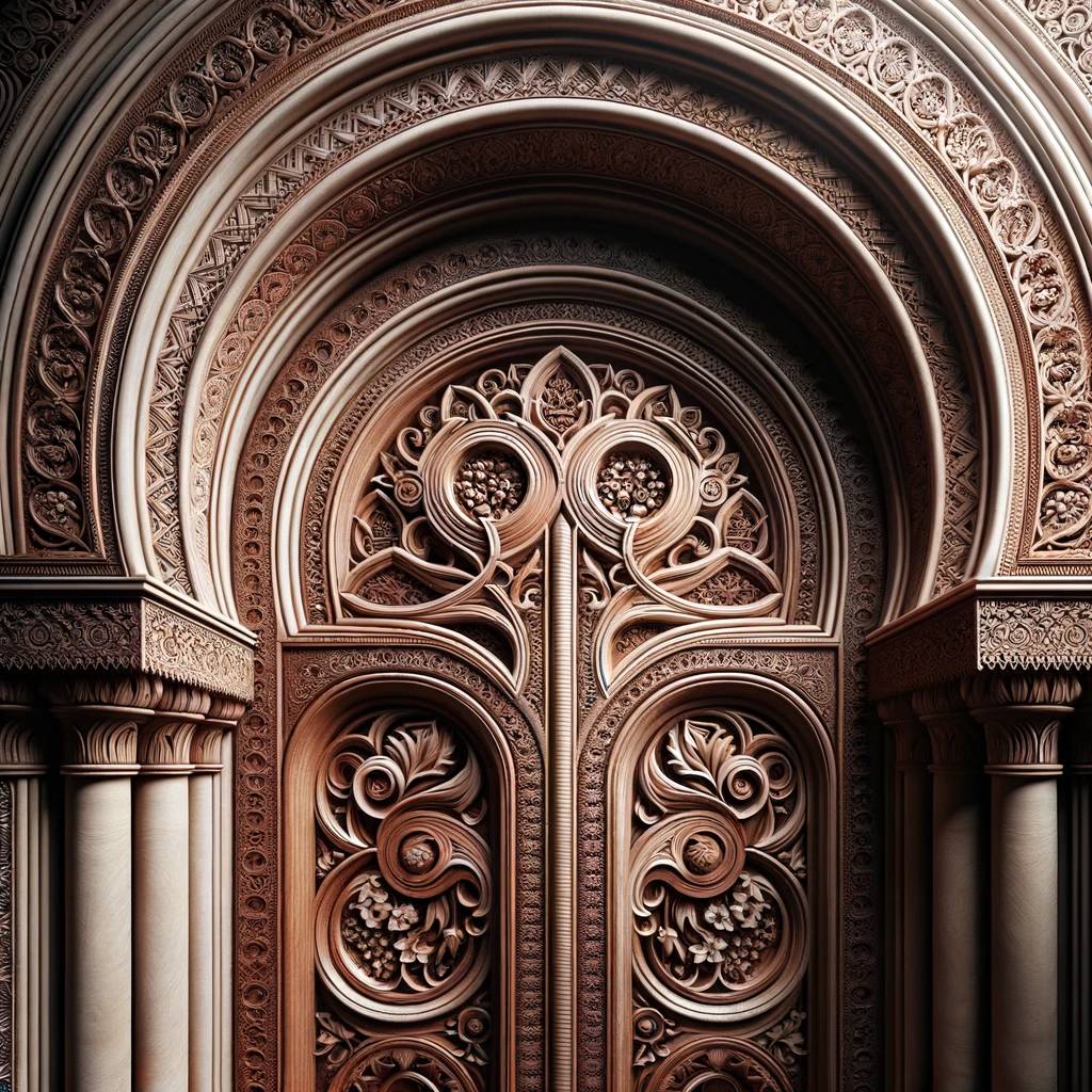 9. Arched Wooden Door with Intricate Carvings